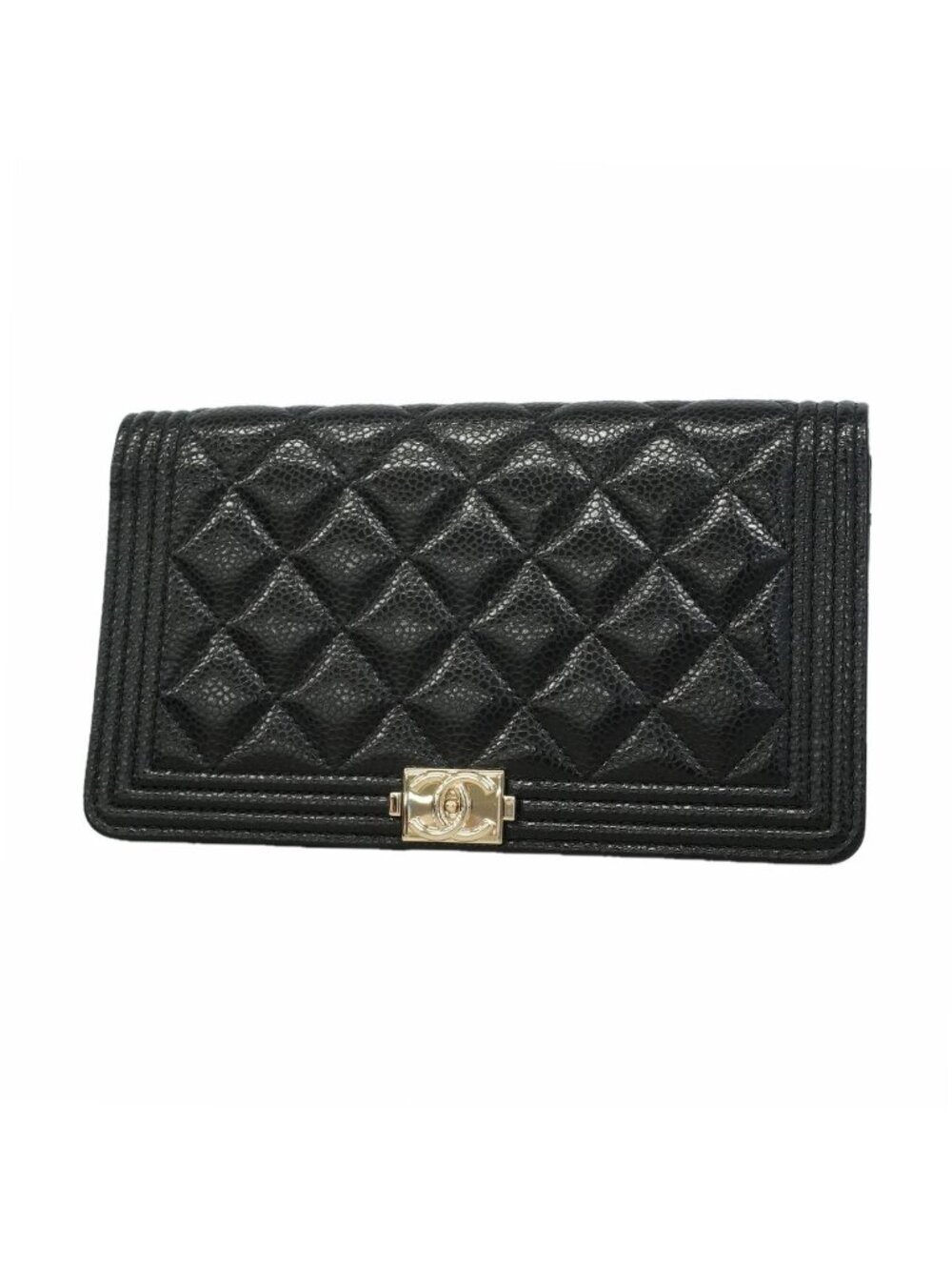 Chanel Wallet Boy Caviar Leather Black Gold